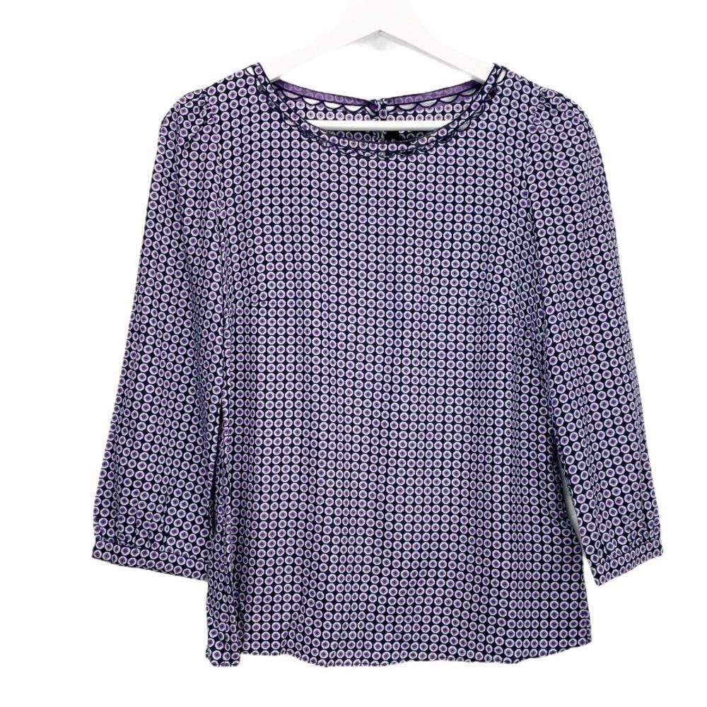 J Crew Purple Dot Scallop Top
